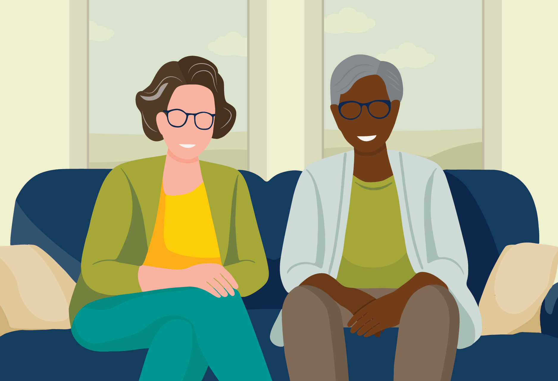 two older adults sitting on couch