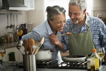 couple cooking meal together