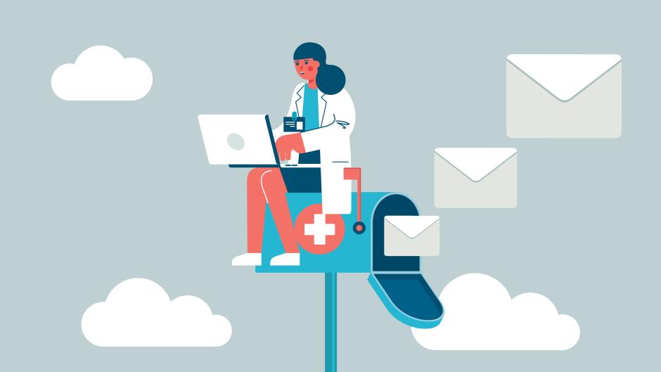 Doctor emails sitting on clouds
